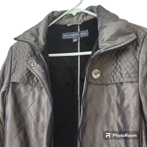 Kristen Blake Metallic/Pewter Quilted Minky Lined Water Resistant Parka Jacket S - Picture 8 of 12